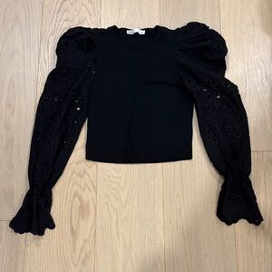 ZARA Black Eyelet Puff Sleeve Blouse